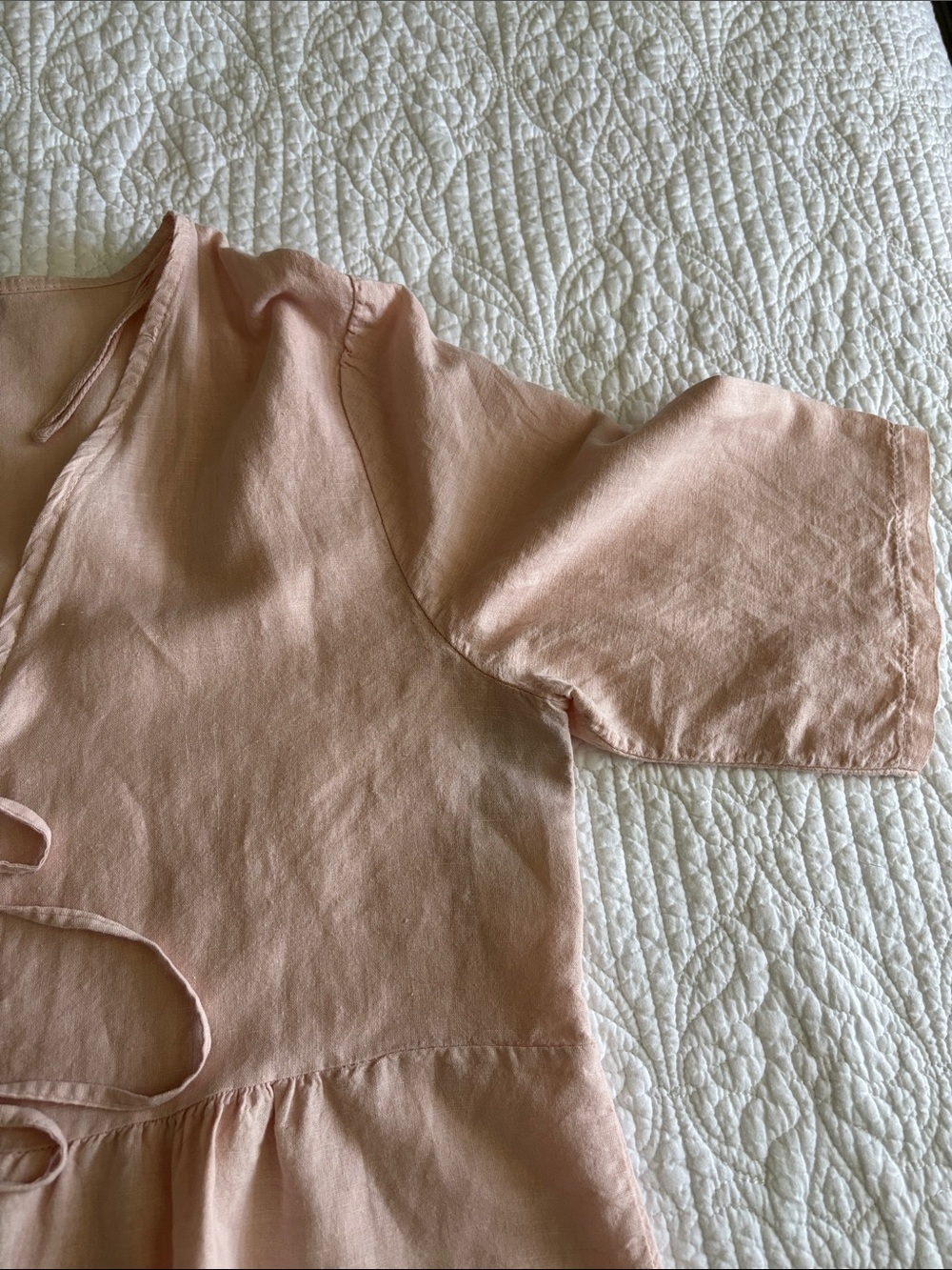 Francesca Bettini Pale Blush Tie-Front Peplum Blouse Linen Blend Italy Size L - Picture 10 of 11